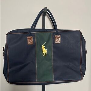 Polo Ralph Lauren Green Blue Duffle Bag Canvas Weekender Big Pony
